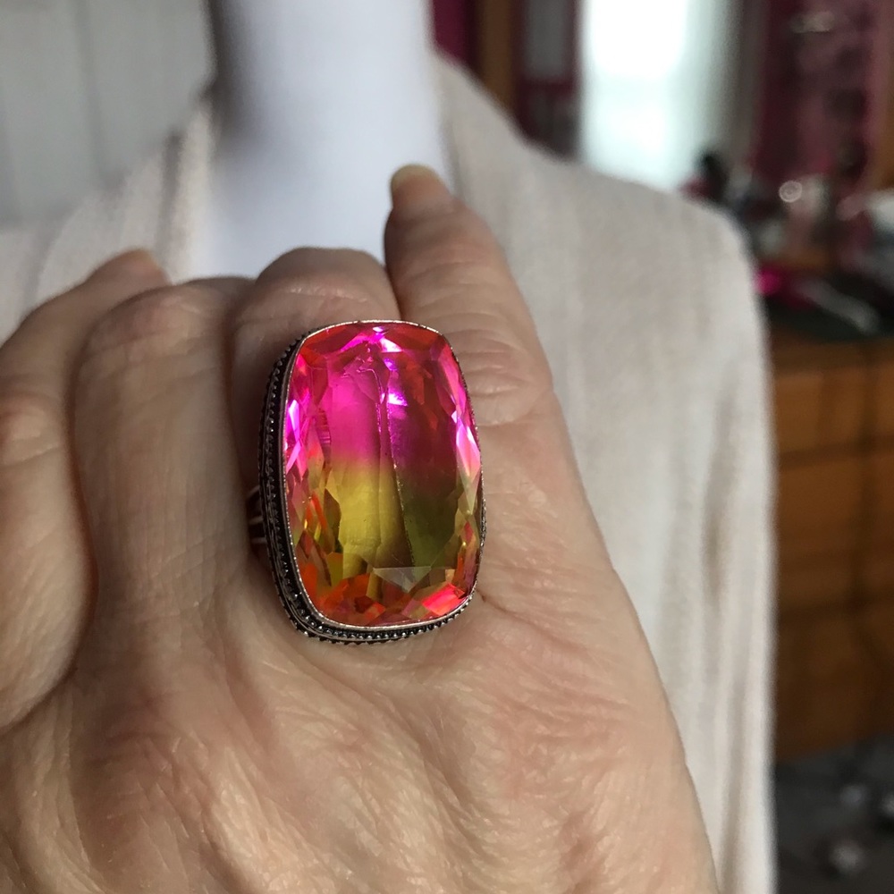 NEW Bi-Color Tourmaline 925 Sterling Silver Ring - Picture 3 of 5